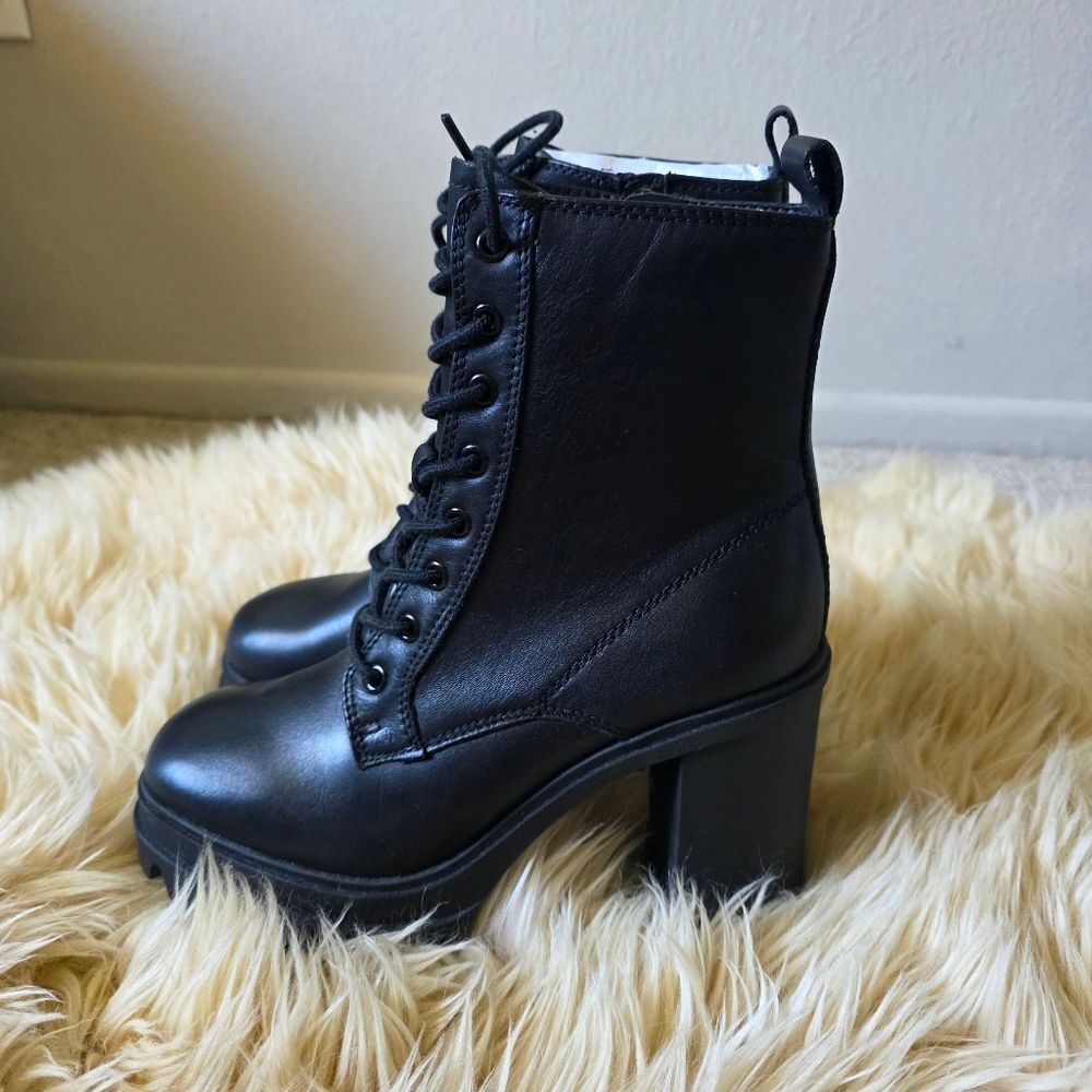 NWT Aldo Rebelia Black Leather Heeled Combat Boots Size 8 - Picture 4 of 10